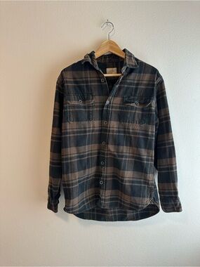 JACHS Men's Plaid Button-Up Shirt - Brown & Black Large